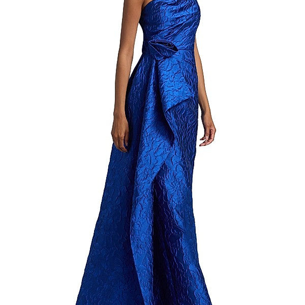 3D Floral Jacquard One Shoulder Gown