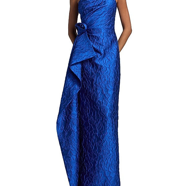 3D Floral Jacquard One Shoulder Gown