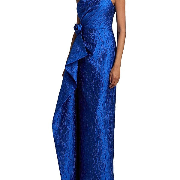 3D Floral Jacquard One Shoulder Gown