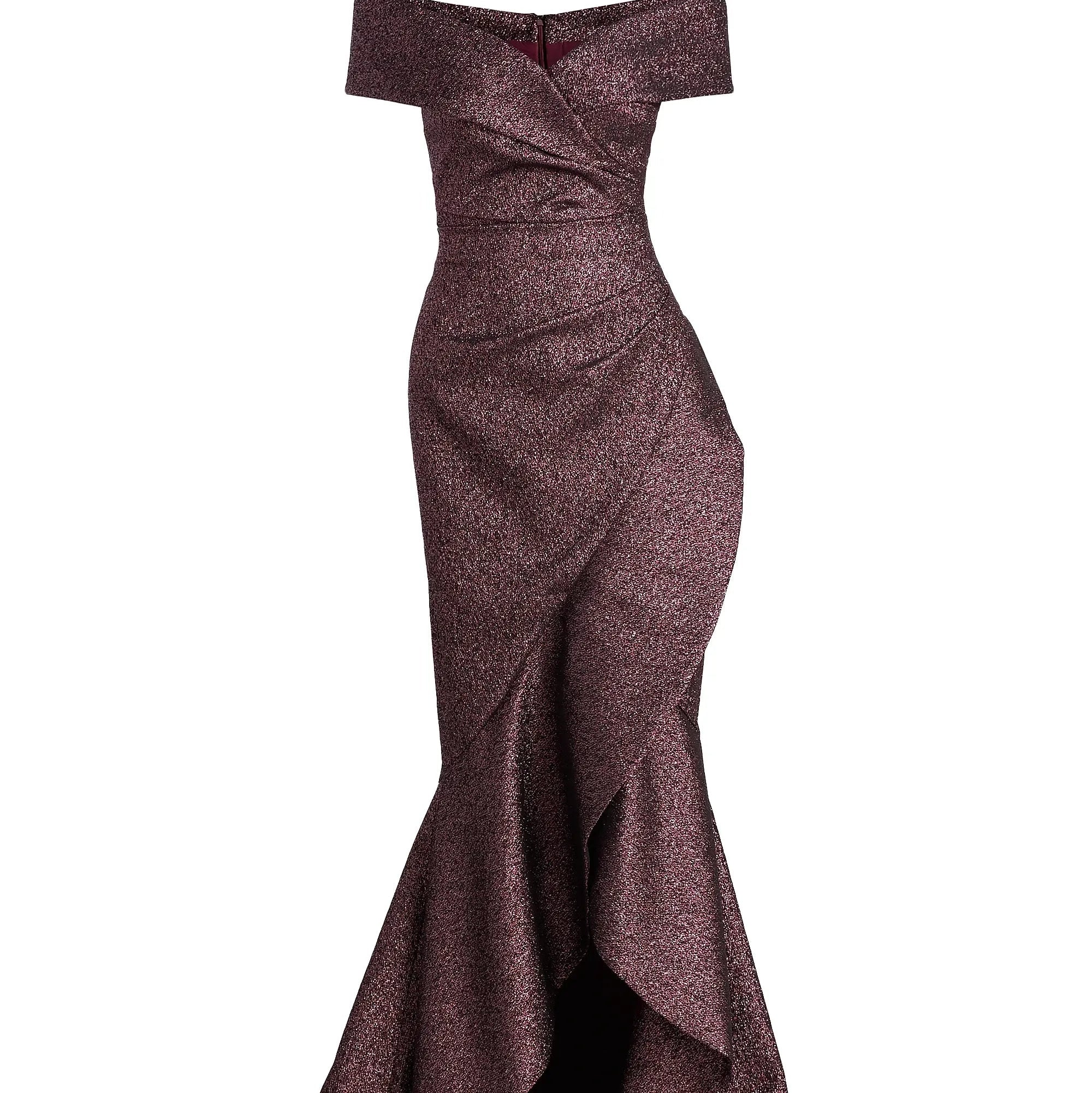 Metallic Jacquard Off The Shoulder Gown