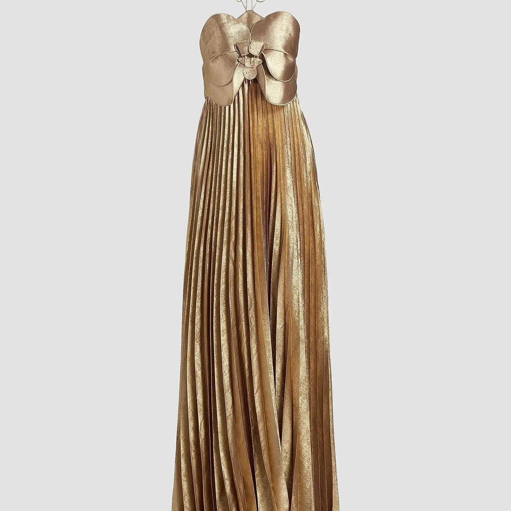 Metallic Pleated Gown
