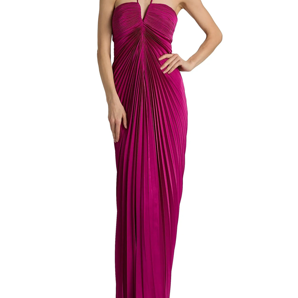 Pleated Open Back Gown