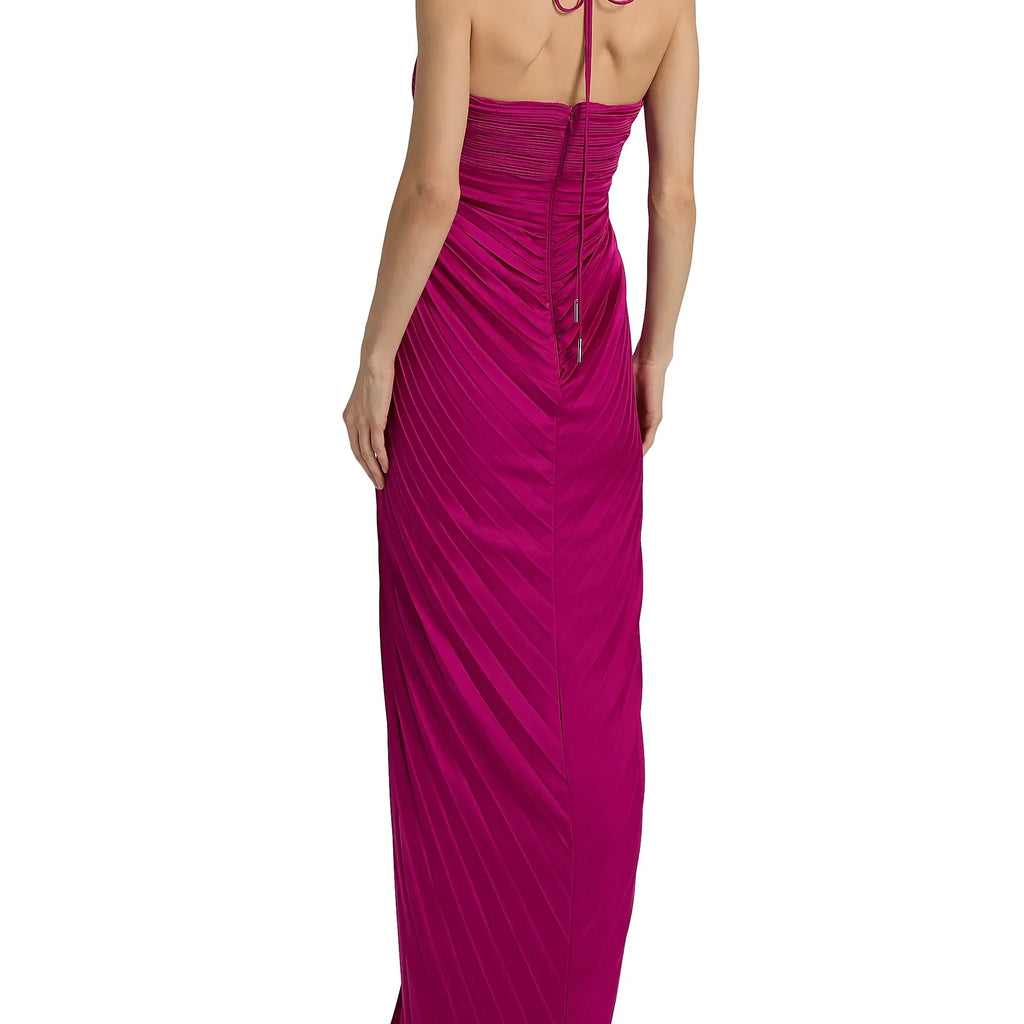Pleated Open Back Gown