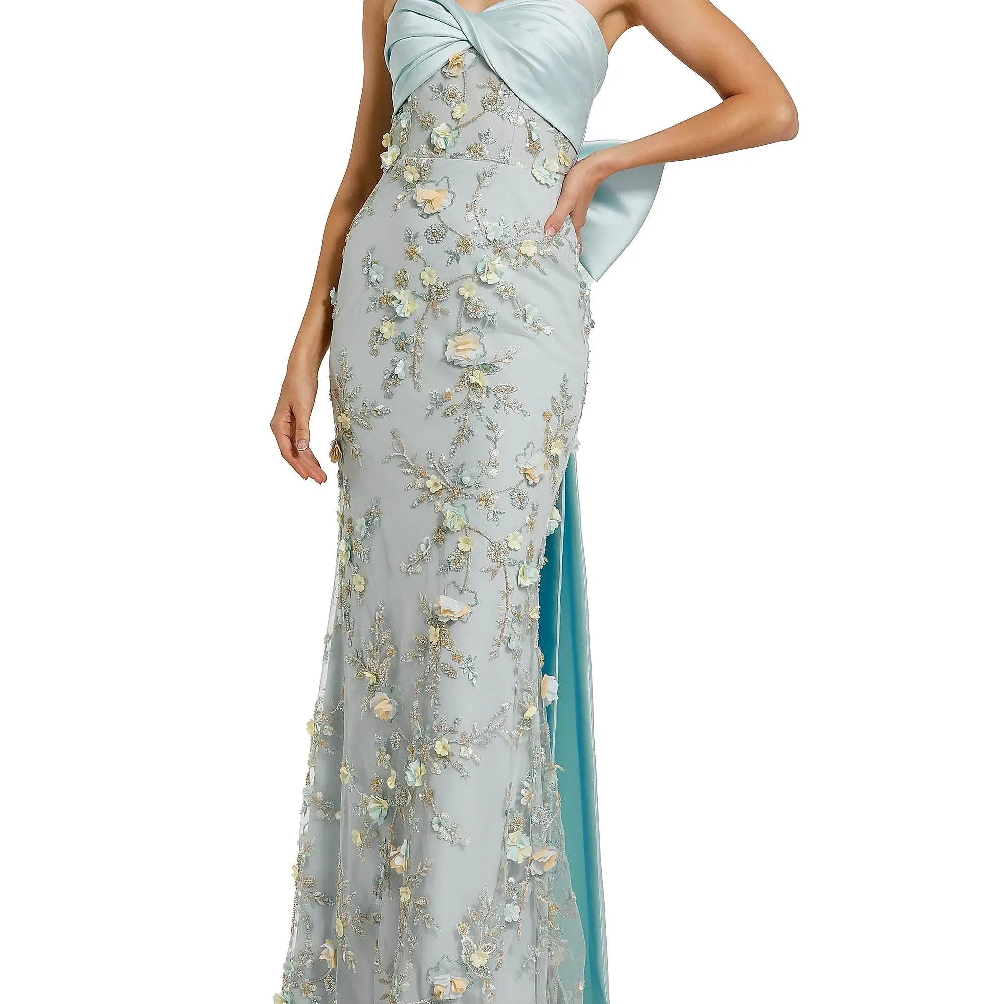 Sequin Embellished Bow Detail Column Gown