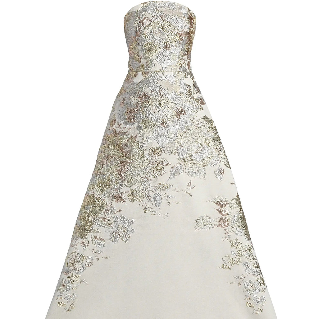 Strapless Metallic Jacquard A Line Gown