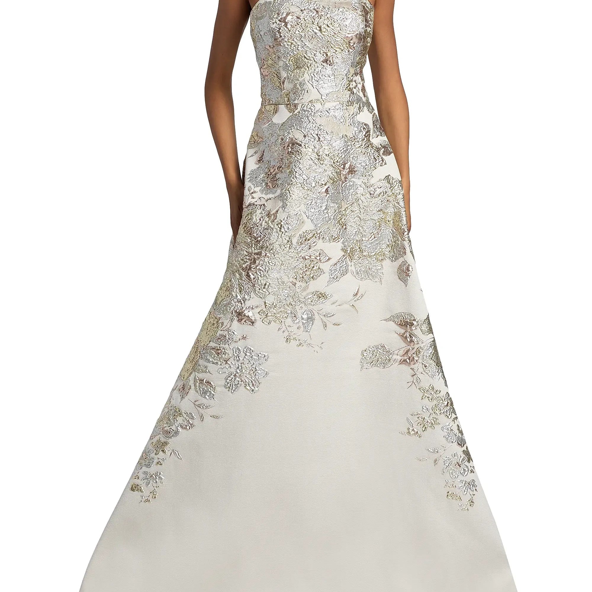 Strapless Metallic Jacquard A Line Gown