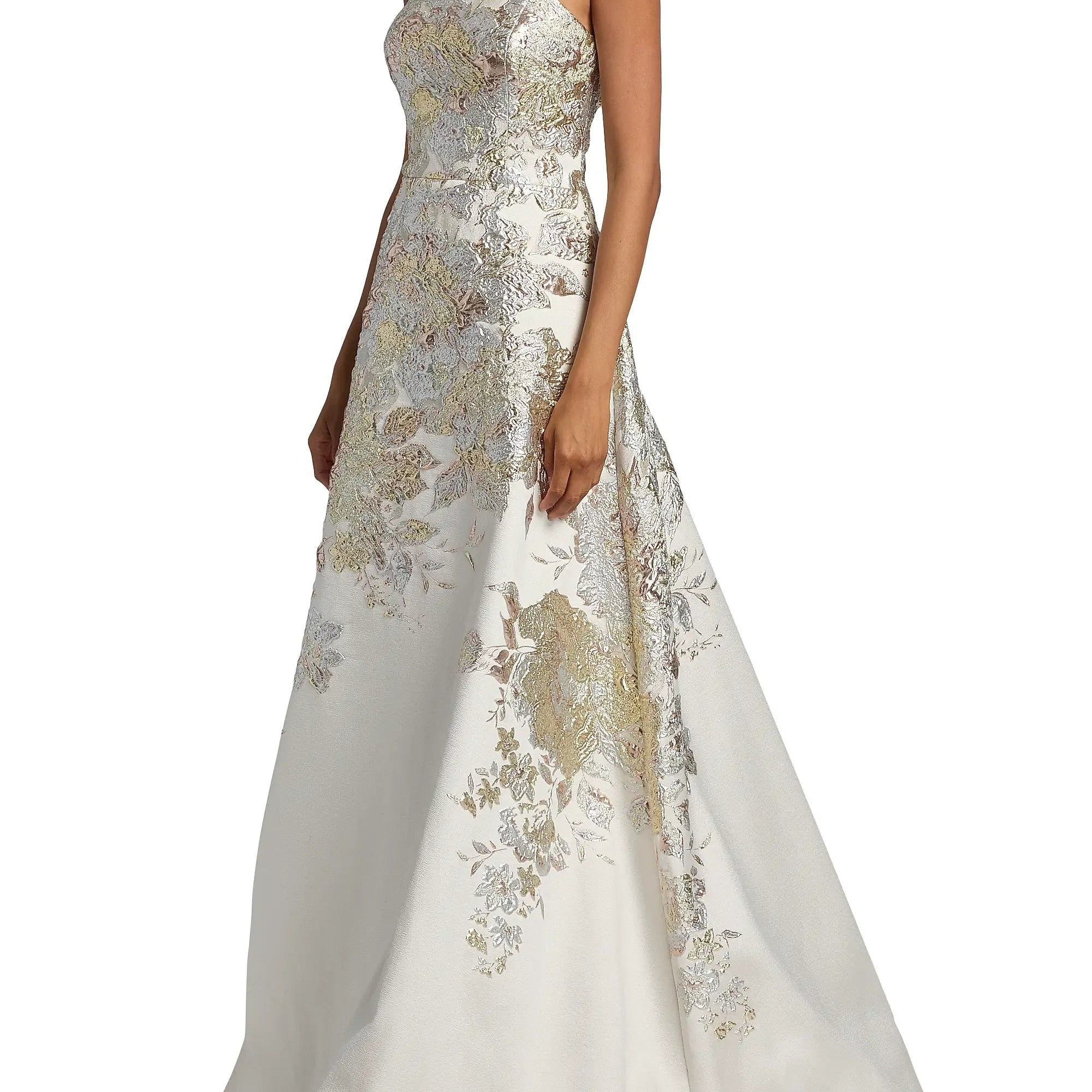 Strapless Metallic Jacquard A Line Gown