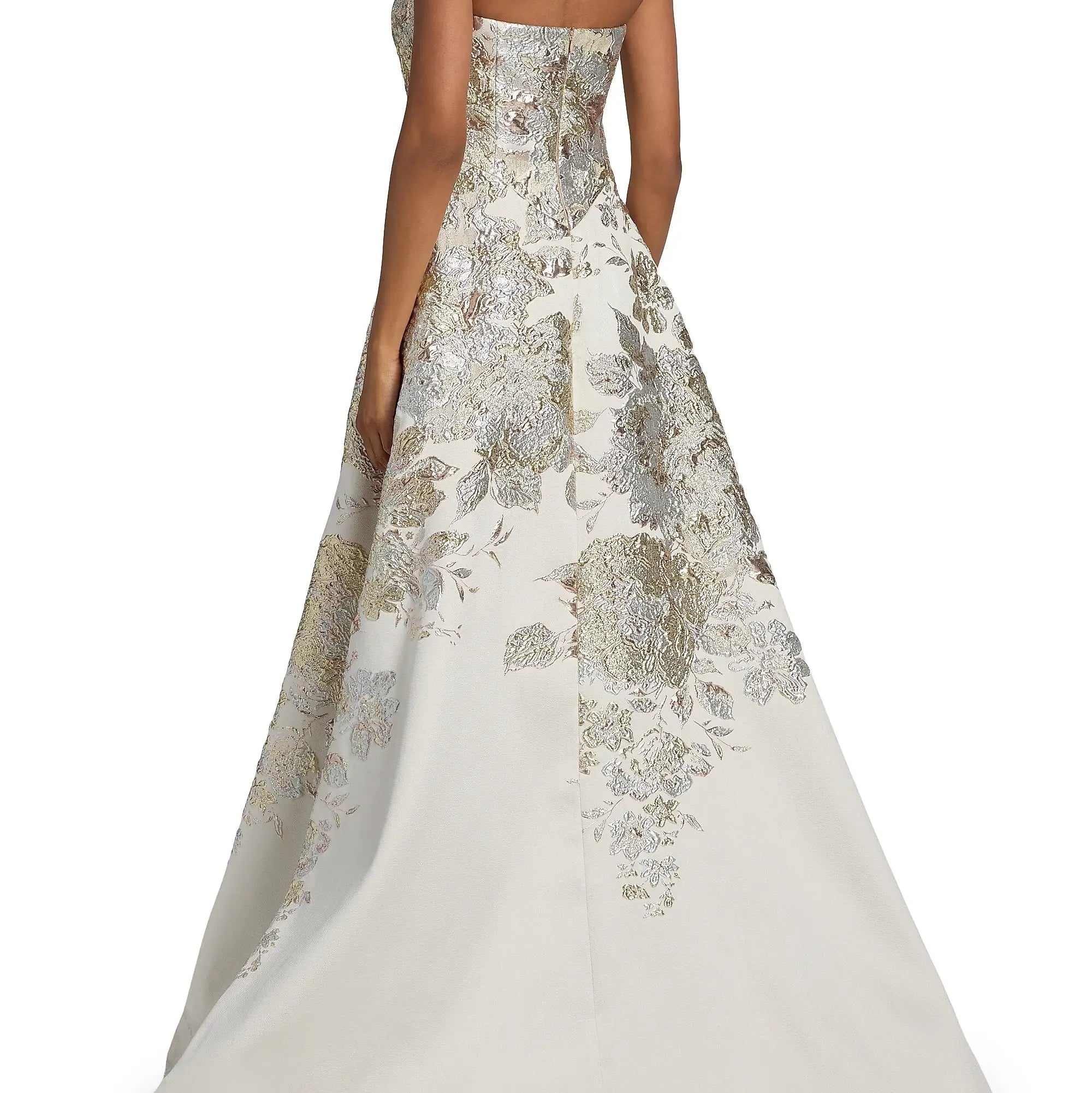 Strapless Metallic Jacquard A Line Gown